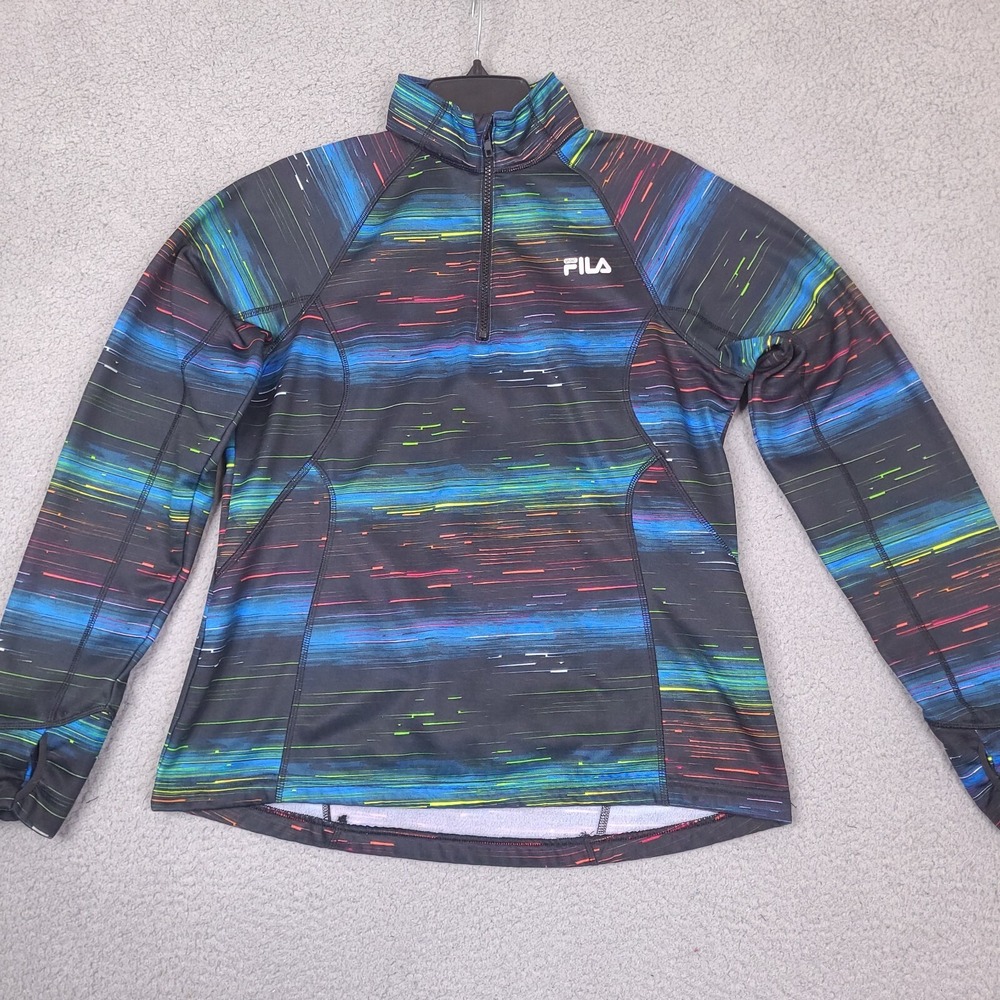 FILA Running Jacket Womens Large Black Colorful 1/4 Zip Performance Sport‎